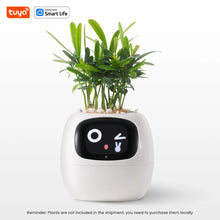 Load image into Gallery viewer, White Tuya Ivy Smart Planter - My Potted Pal™ showing peace sign face, supports Smart Life app for real-time plant care updates.